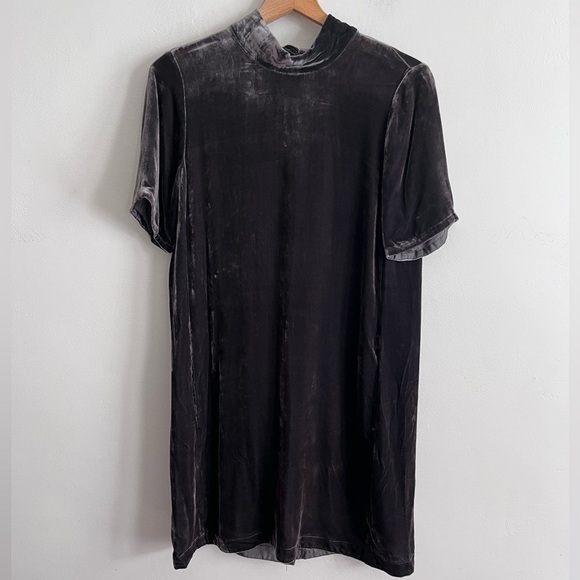Eileen Fisher Silk Velvet Gray Shirt Bow Back Mini Dress - Picture 1 of 9